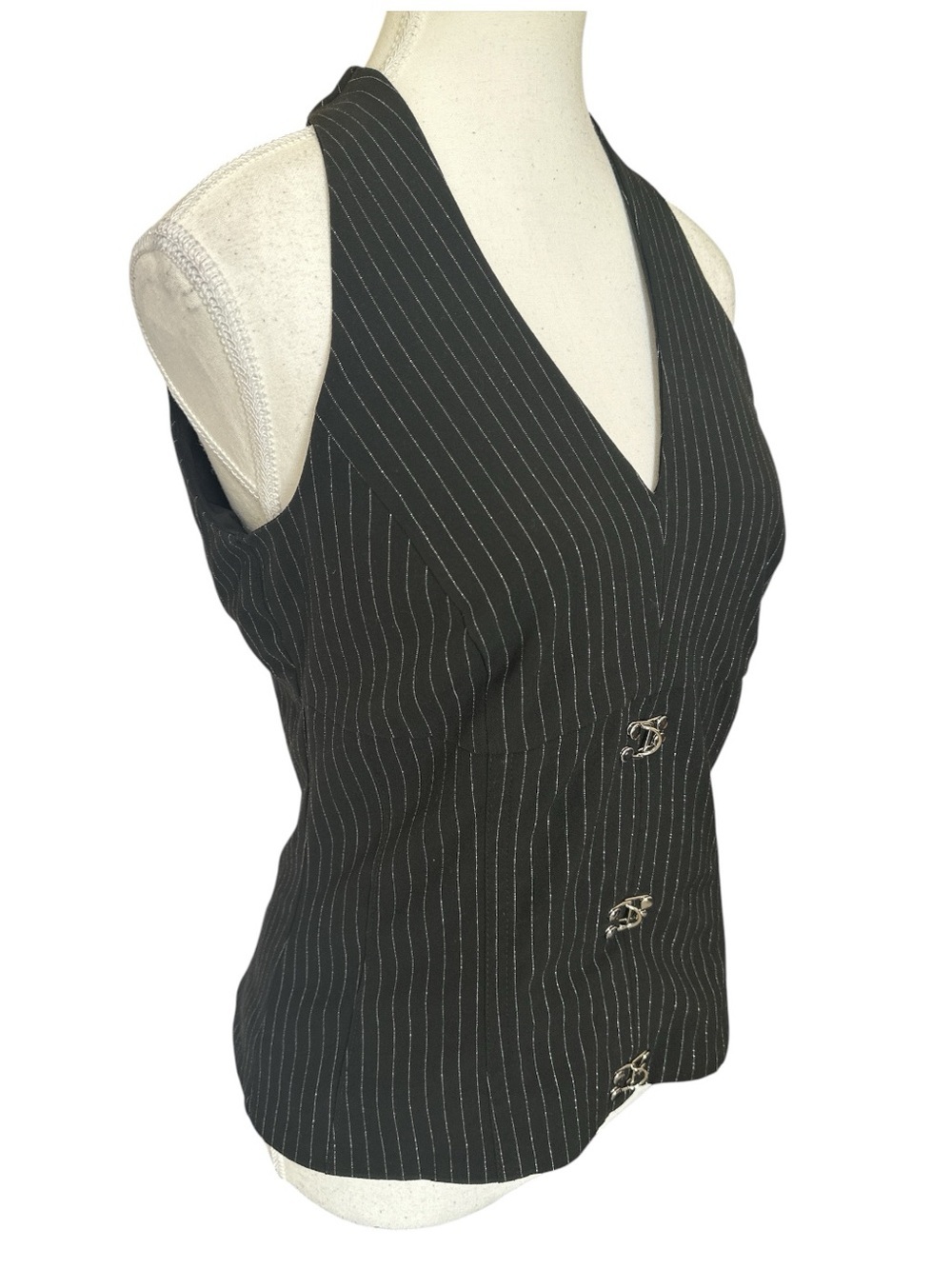 White House Black Market Pinstriped Hook & Eye Halter Top Size 4 - Picture 4 of 9